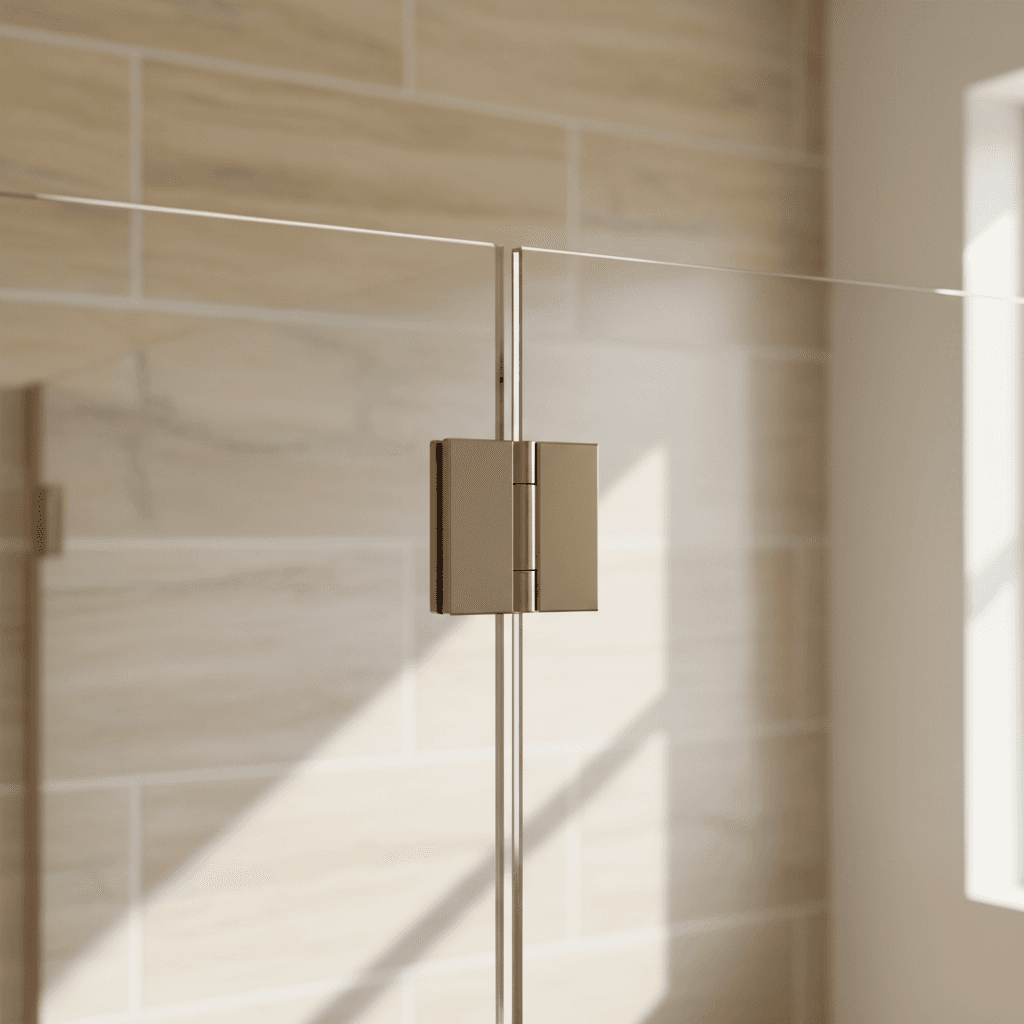 Frameless shower door with precision-cut tempered glass and professional hardware installation