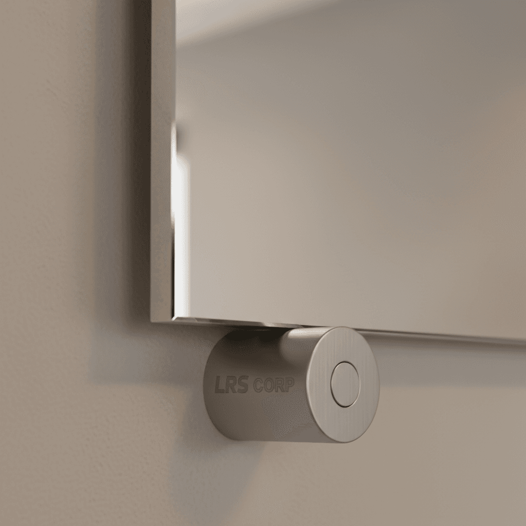 Custom mirror edge detail and professional mounting hardware installation